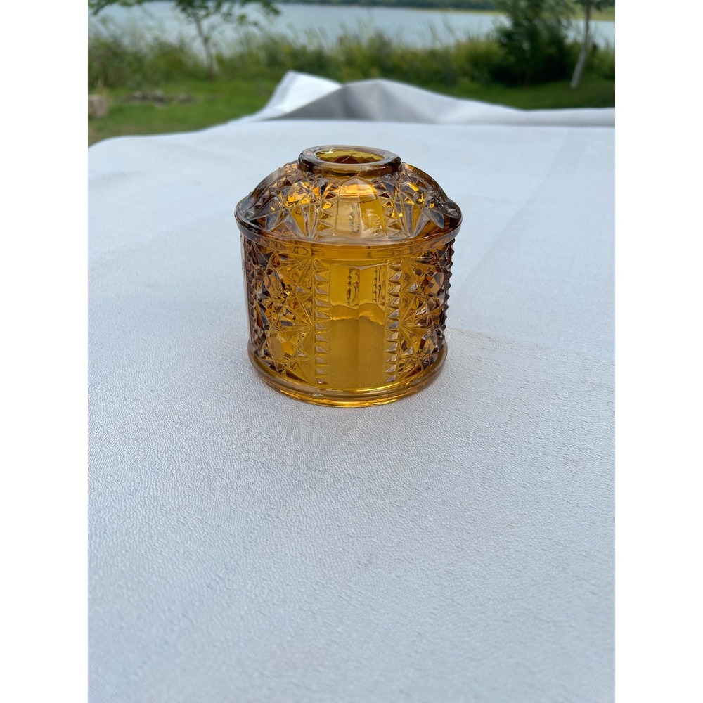 Vintage Indiana Glass Amber Stars & Bars Fairy Lamp Top Only / Replacement Shade
